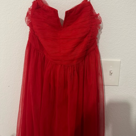 Red Tulle Strapless Maxi Dress - Picture 5 of 5